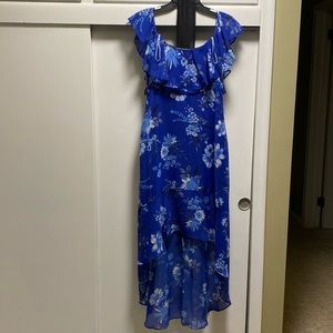 Blue flowered off the shoulder dress